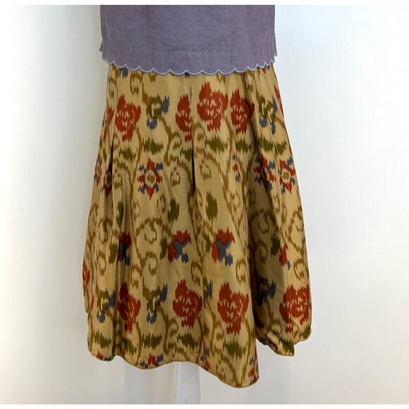 J. Jill Silk Ikat Printed Aline Skirt Knee Length Mini Tan Floral - Picture 3 of 6
